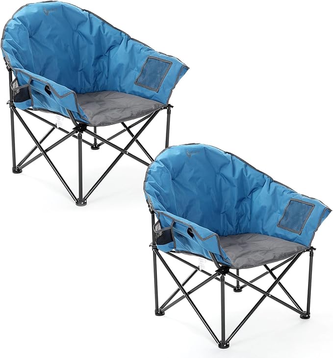 ARROWHEAD OUTDOOR 2-Pack Oversized Heavy-Duty Club Folding Camping Chair w/Pocket, Cup Holder, Portable, Padded, Moon, Round, Saucer, Supports 330lbs