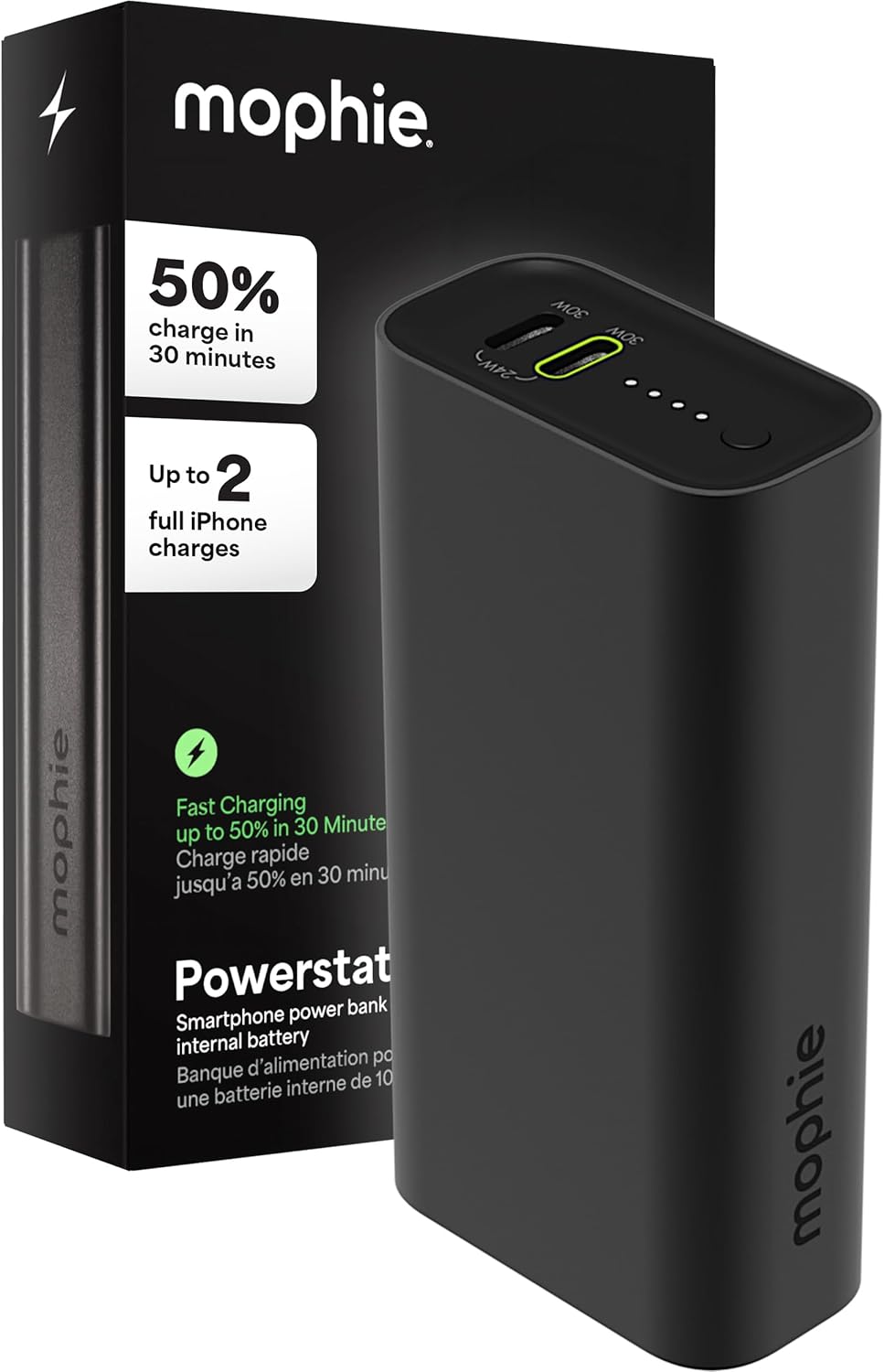 Mophie Powerstation 10,000mAh Power Bank (Gen 3) – Ultra-Fast USB-C PD, 30W Output, Charges 2 Devices, Up to 2 Phone Charges, LED Indicator, Compact & Portable, Premium Anodized Aluminum Body, Black - Roamly