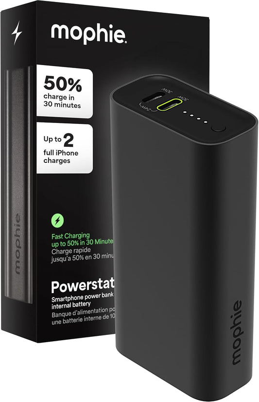 Mophie Powerstation 10,000mAh Power Bank (Gen 3) – Ultra-Fast USB-C PD, 30W Output, Charges 2 Devices, Up to 2 Phone Charges, LED Indicator, Compact & Portable, Premium Anodized Aluminum Body, Black - Roamly