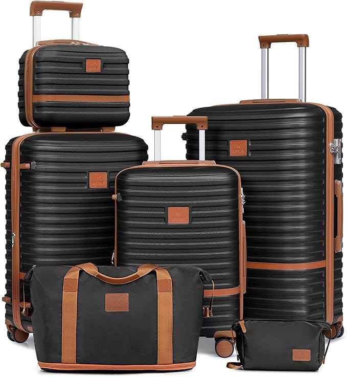 Joyway Luggage Set 3 Piece Suitcase Sets with Spinner Wheel,Hardside Expandable Travel Laggage with TSA Lock (13/20/24/28 Black brown