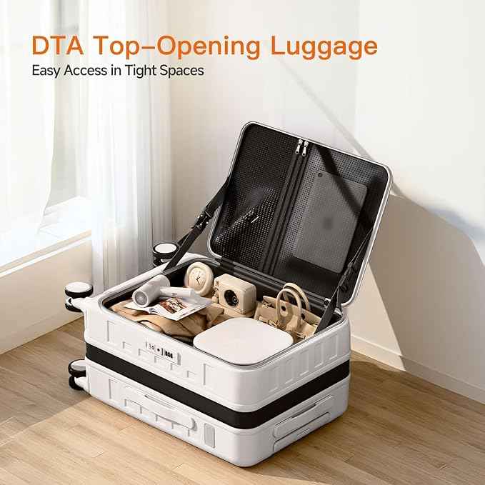 Expandable Lightweight PC Hard Shell Suitcase, 20-inch Luggage with TSA Lock, Top Opening & Cup Holder - Ideal for Business Travel Suitcase (White, Carry-on 20-Inch)