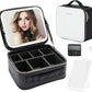 Travel Makeup Bag with LED Mirror – Waterproof Cosmetic Train Case with Adjustable Dividers, Portable Makeup Organizer and Toiletry Bag for Women, Teens & Girls Gift, White