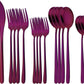 20 Pieces Silverware Set 304 Stainless Steel, Healthy & Eco-Friendly Silver Travel Mirror Polished Purple Knife Fork Spoon Salad Fork Dessert Spoon Flatware Set, Service for 4