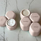 Cadence Travel Containers - Daily Routine Capsule Set - Magnetic Containers with Lids,4 Flex Mediums (1.32oz) & 3 Flex Smalls (0.56oz) - Shampoo, Conditioner, Body Wash, Pills, & More - Petal