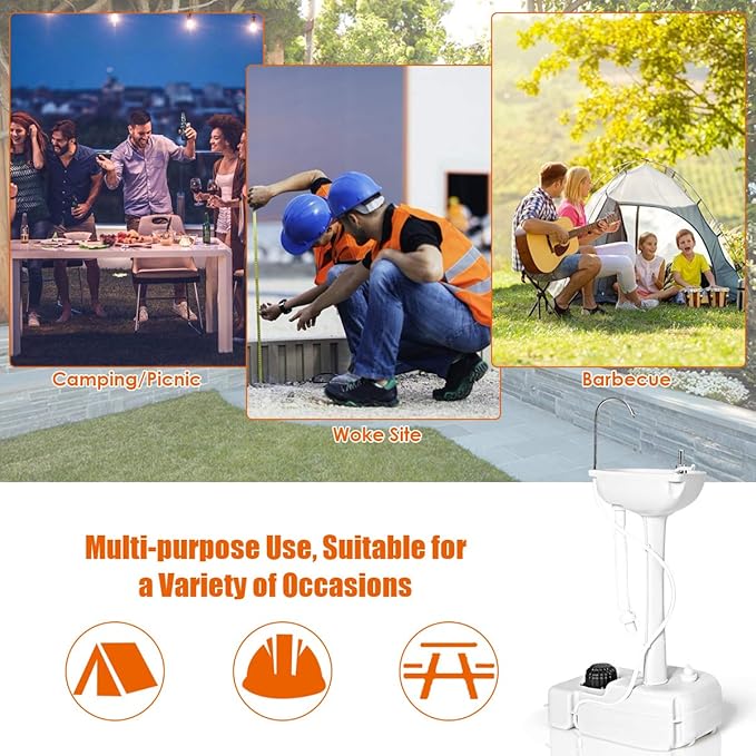 Giantex Portable Camping Sink with Soap Dispenser and Towel Holder, 19L Water Capacity with Rolling Wheels and Foot Pump for Outdoor Events, Gatherings, Camping, Portable Hand Wash Basin Stand
