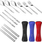 3 Pack Reusable Flatware Sets Knife, Fork, Spoon, Chopsticks, 12Pcs Portable Travel Stainless Steel Tableware Dinnerware with Carrying Case