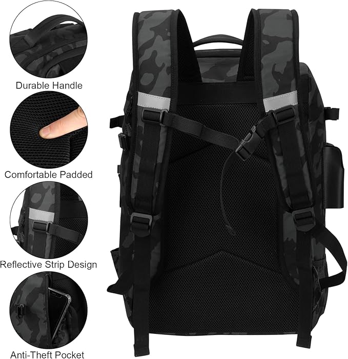 Hp hope Fishing Backpack with Rod Holders & Cooler, 40L Fishing Tackle Bag Fishing Tackle Storage Backpack Fishing Gear for Camping, Black Camo