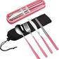 VANRA 4-Piece Portable Travel Utensils Set with Case 18/8 Stainless Steel Flatware Set Reusable Cutlery Set with Fork Spoon Knife Chopstick for Lunch Travel Camping School Work Picnic (Pink)