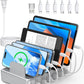 CREATIVE DESIGN 6 Port Charging Station for Multiple Devices,50W Multi Phone Charging Station with 6 Cables, Multiple USB Charger Station Designed for Cellphone iPad iPhone Tablet (Silver)