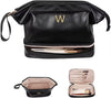 Personalized Graduation Gifts, Initial Large Makeup Bag, Personalized Double Layer Cosmetic Bag with Makeup Brush Organizer, Waterproof, Large Capacity PU Leather Toiletry Bag, Friend gifts