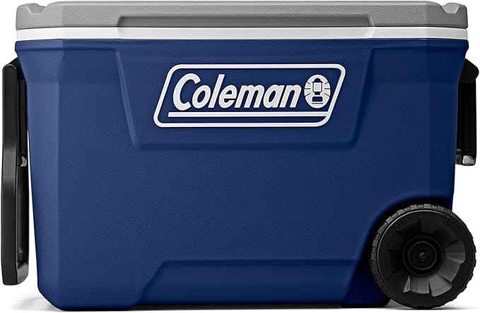 Coleman Classic Series Insulated Portable Rolling Cooler with Wheels, Leak-Resistant Outdoor Hard Cooler Keeps Ice up to 5 Days, 62-Quart