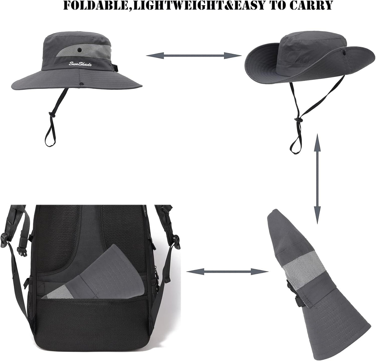 Womens Summer Sun Hat Beach Hat Wide Brim Outdoor UV Protection Hat Foldable Cool Mesh Ponytail Bucket Hat