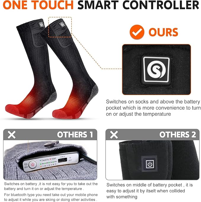 SNOW DEER Upgraded Rechargeable Electric Heated Socks，Ultimate Foot Warmer for Men & Women, Perfect for Skiing, Camping, Hiking, Motorcycling, &Outdoor Riding in Winter