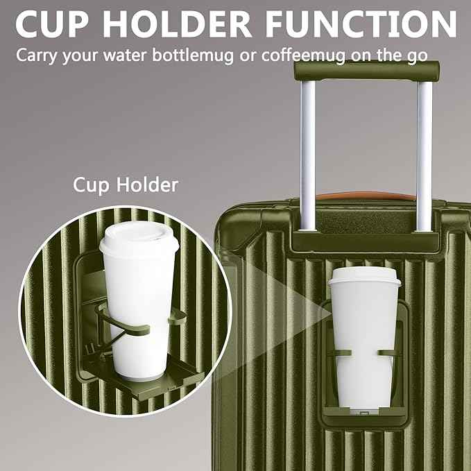 Joyway 20in Carry On Luggage with Cup Holder and USB Port, 25% Expandable Capacity, Smart Suitcase with Anti Slip Wheels and Handbag, Perfect for Men and Women 3 Piece Set DarkGreen