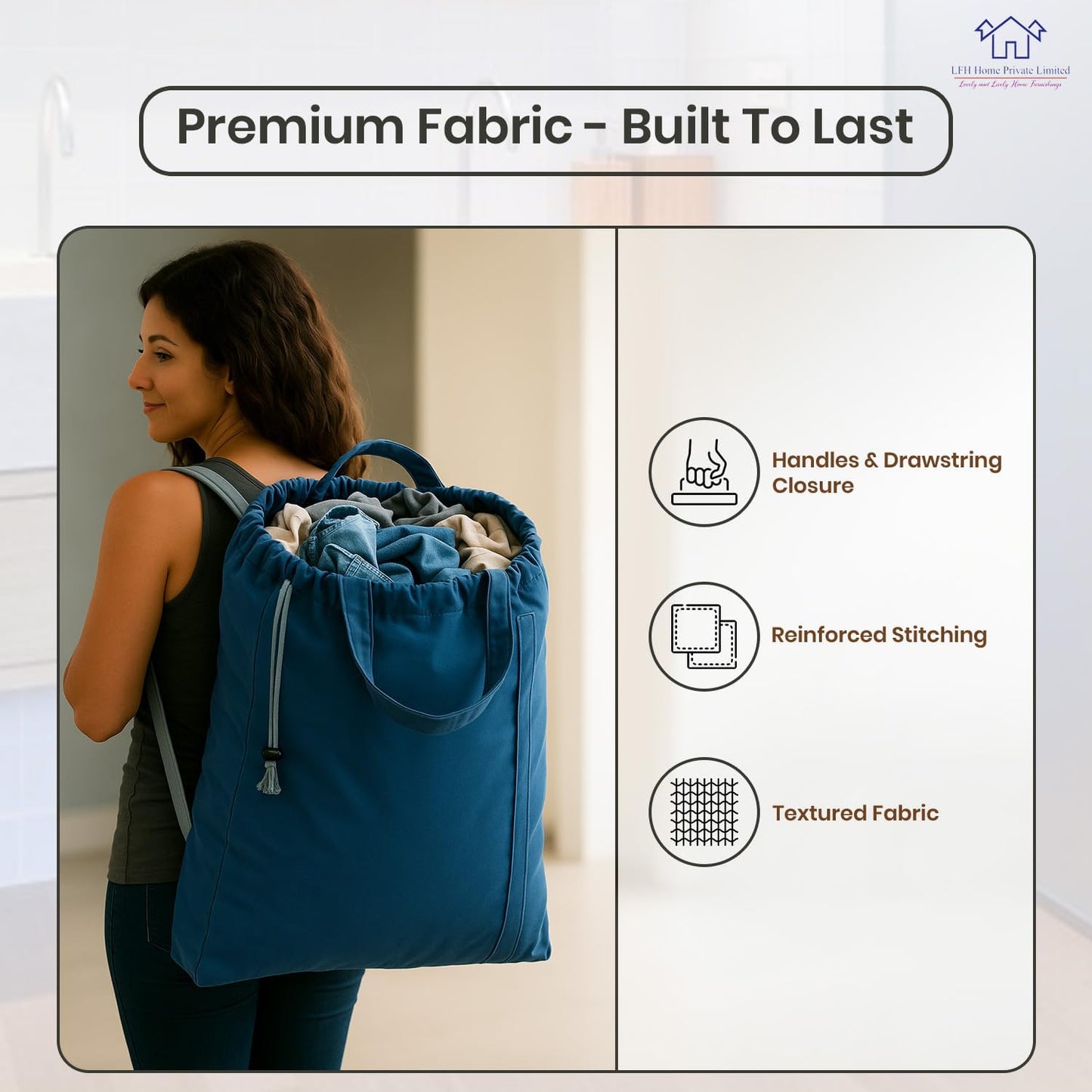 LFH Home Cotton Canvas Large Laundry Bag with Handle, Heavy Duty Drawstring Closure Washable Laundry Bags, School Travel, Home, Hotel, College Dorm, Organizer Sack, Toys Clothes 24x36-Sky Blue