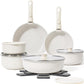 18 Pcs Pots and Pans Set Non Stick, Cookware Sets with Detachable Handle, Nonstick RV Kitchen Cooking Tools Removable Handles, Oven Safe, Induction Fast, Stackable Induction Cookware, White