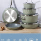 Sur La Table Kitchen Essentials Cool Commune Hard Anodized 10 Piece PFA Free Ceramic Non stick Interior Forged Durable Aluminum Pots and Pans Cookware Set - Green - Induction Compatible