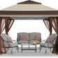 CROWN SHADES 11x11 Pop Up Gazebo, Patented One Push Outoor Canopy Tent with Wheeled STO-N-Go Cover Bag, Pop Up Canopy with Netting for Patio, Backyard (11x11, Beige & Coffee)