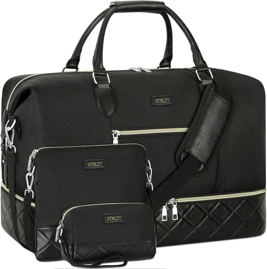 Weekender Bag for Women, Travel Duffel Bag Carry On Overnight Bag with Shoe Compartment Large Nylon Travel Weekend Tote Bag - Roamly