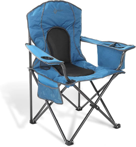 Arrowhead Outdoor Portable Folding Camping Quad Chair w/ 4-Can Cooler, Cup-Holder, Heavy-Duty Carrying Bag w/Easy Carry Shoulder Strap, Padded Armrests, Supports up to 330lbs, USA-Based Support
