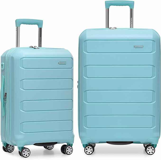 Traveler's Choice Pagosa Hardshell Expandable Luggage with Spinner Wheels, Baby Blue, 2-Piece Set (22/26)