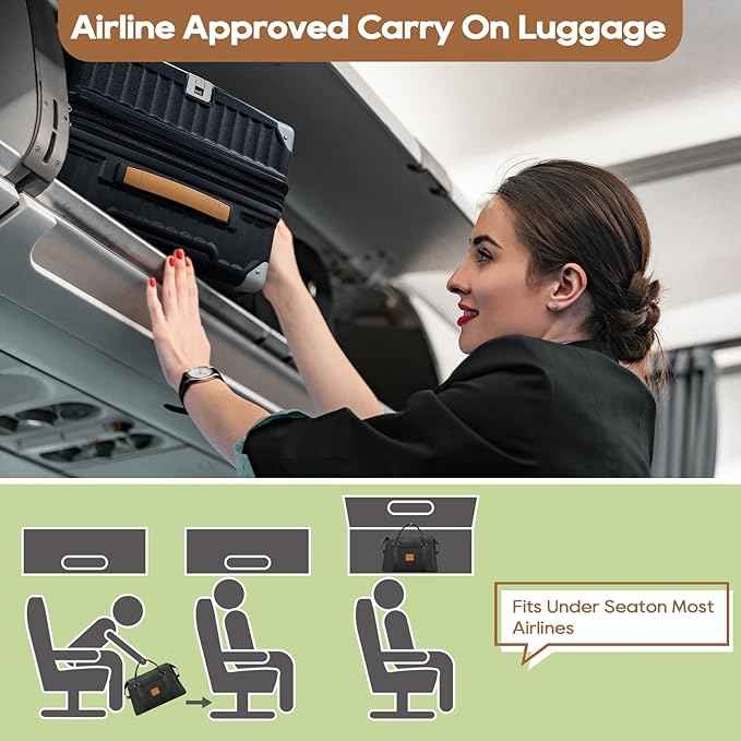Joyway 20in Carry On Luggage with Cup Holder and USB Port, 25% Expandable Capacity, Smart Suitcase with Anti Slip Wheels and Handbag, Perfect for Men and Women 3 Piece Set Black