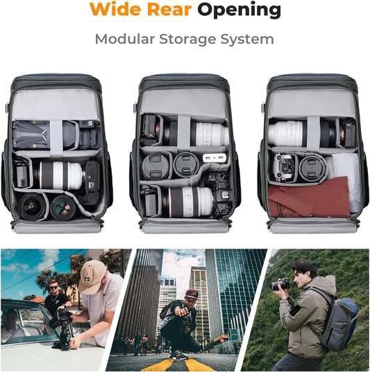 K&F CONCEPT Camera bags Waterproof 25L Large Capacity Camera Case with Raincover Camera Case 15.6 Inch Laptop Compartment Compatible with Canon/Nikon/Sony/DJI Mavic Drone Travel Camera Backpack