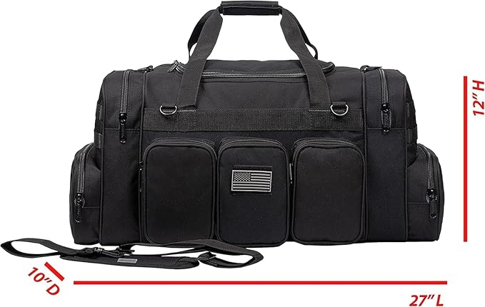 K-Cliffs Tactical Range Duffel Heavy Duty Travel Bag Quality Sport Gear Gym Tote Molle Lockable With US Patch (33" Duffel + Backpack)