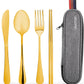 Travel Utensils with Case, Quatish Portable Silverware Set for Work, Stainless Steel Reusable Travel Cutlery Set, Fork and Spoon Set for Camping, Picnic, Gadgets, Lunch Box for Men, Gold