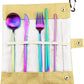 Gugrida Reusable Travel Utensils, 7 Piece Portable 304 Stainless Steel including Knife Fork Spoon Chopsticks Cleaning Brush Straws Portable Pouch, Eco-friendly Camping Silverware Set, Dishwasher Safe