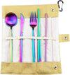Gugrida Reusable Travel Utensils, 7 Piece Portable 304 Stainless Steel including Knife Fork Spoon Chopsticks Cleaning Brush Straws Portable Pouch, Eco-friendly Camping Silverware Set, Dishwasher Safe