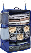 TABITORA Travel Portable Hanging Shelves Closet Organizer Packing Luggage Storage with Multifunctional and Foldable Invisible Compartment,Lightweight, for Suitcase, RV,Closet…Blue,XXL