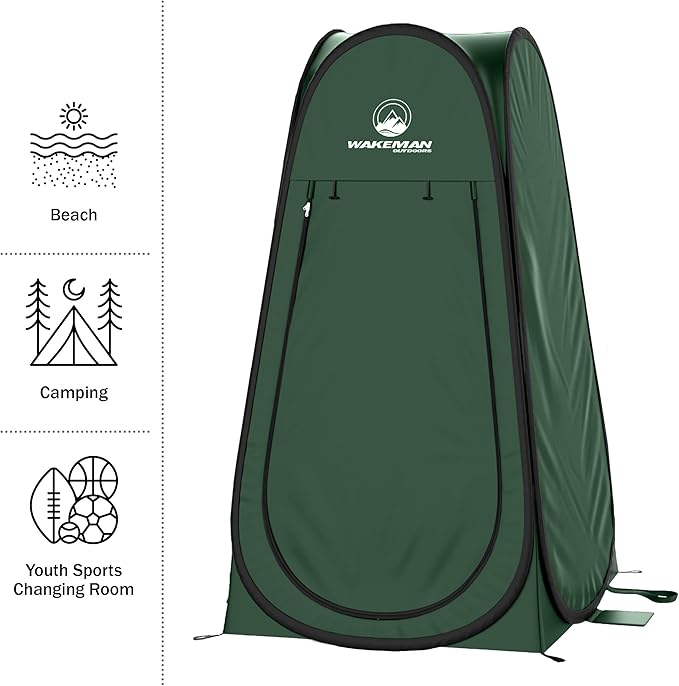 Wakeman Pop Up Changing Tent, 3.3 x 3.3 x 6.2ft, Camping Shower Tent for Portable Toilet Stall or Dressing Room with Carry Bag for Camping, Beach, or Tailgate, Polyester