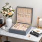 2-layer jewelry box，Jewelry Organizer with Handle，with hanging necklace hooks, detachable jewelry trays, suitable for storing a large amount of jewelry gift box (Large-Grey)