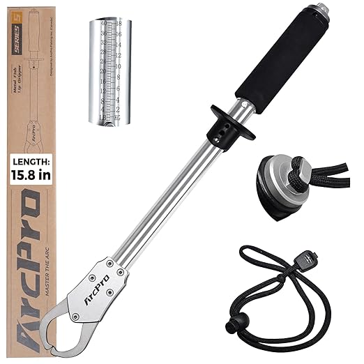 Fish Gripper with Scale, 15.8" Corrosion-Resistant Stainless Steel Fish Lip Gripper, 4.2mm Wide Opening, 40LB Load Capacity & Non-Slip 360° EVA Swivel Handle, Fish Grabber Tool for Saltwater