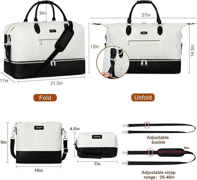 Weekender Bag for Women, Travel Duffel Bag Carry On Overnight Bag with Shoe Compartment Large Nylon Travel Weekend Tote Bag