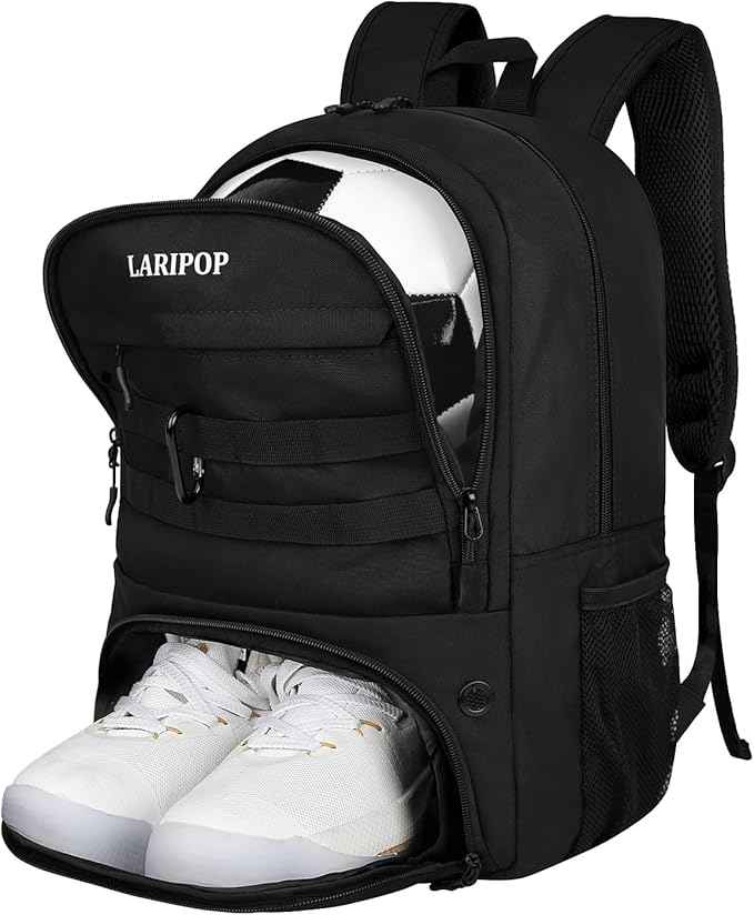 LARIPOP Soccer Backpack Soccer Bag with Ball Holder & Shoe Compartment Youth Sports Equipment Training Bag