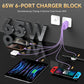 USB C Charger Block, 65W USBC Wall Charging Blocks 6-Port PD & QC Power Adapter Multiport Type C Fast Chargers Plug Cube Brick for iPhone 16/15/14/13/12/Pro Max,iPad Pro,Samsung Galaxy S25 Purple