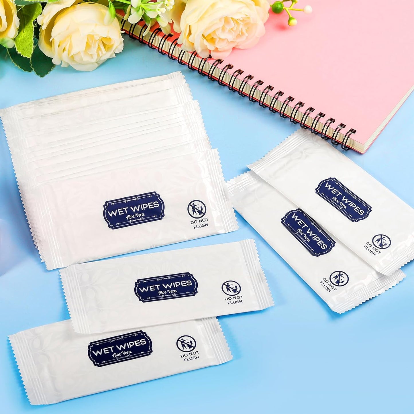 100 Pcs Wet Wipes Individually Wrapped, Aloe Vera Hand Wipe, Disposable Skin Cleansing Wipes, Travel Size Wipes Bulk for Hands, Butt, Daily Use, Restaurant, Barbecue (100 PCS)