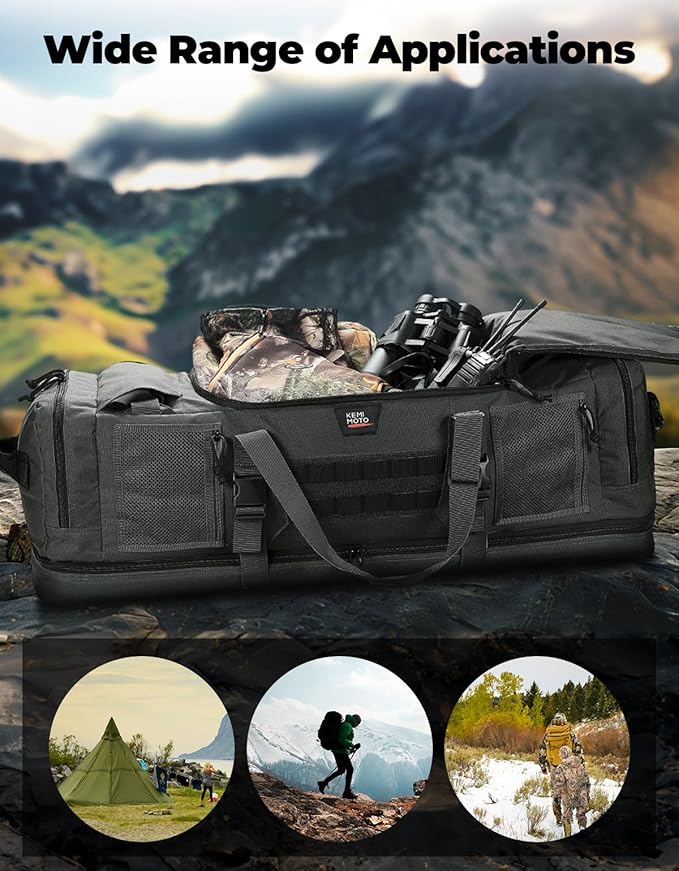 KEMIMOTO Hunting Duffle Bag, 78L large Capacity Travel Gear Bags Tool Range Cases for Long Distance Trips Hiking Hunting Fishing Camping, Multi Pocket Design, Brown Backpackable