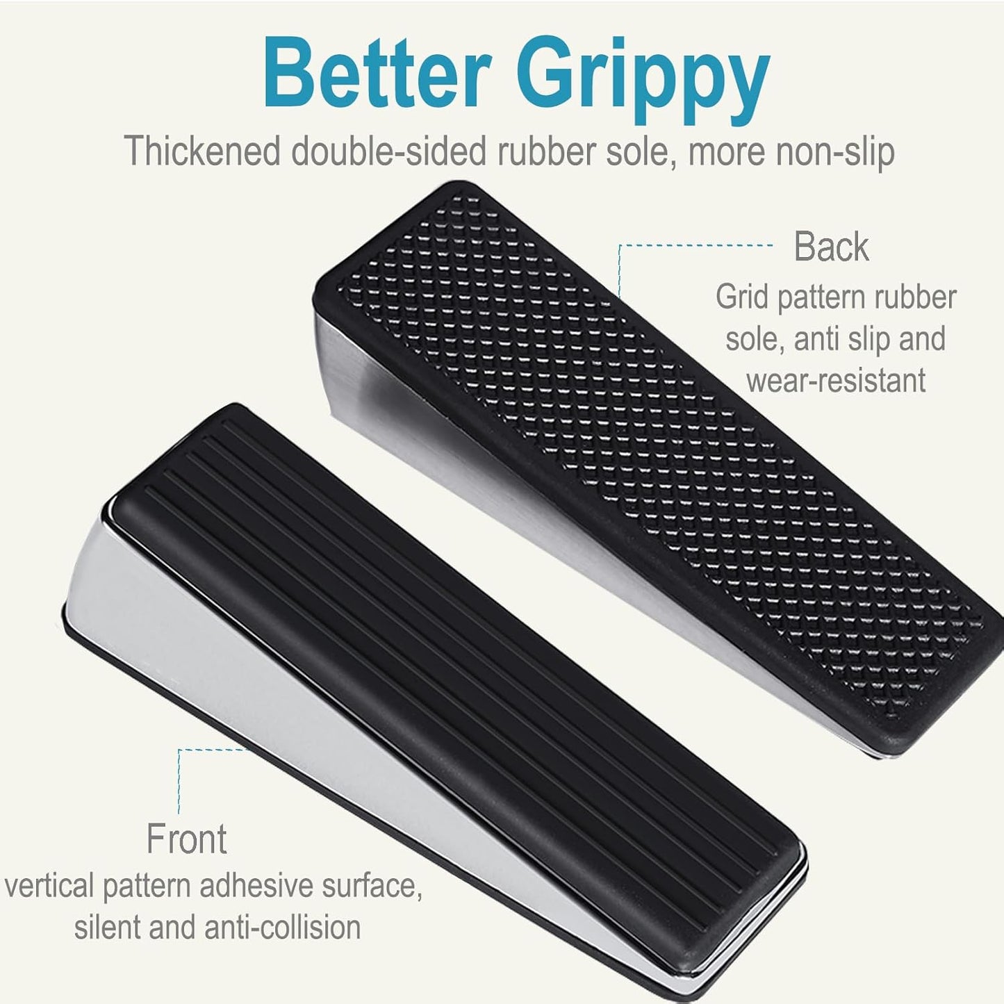 Door Stoppers - 2 Pack White Heavy Duty Door Stops for Bottom of Door Metal Rubber Small doorstops Wedge Security gate stoppers for Safety to Keep Door Open Suits Any Floor no Drilling