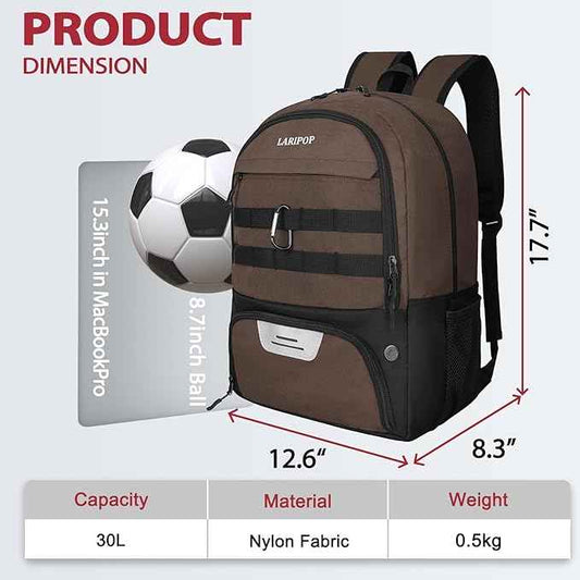 LARIPOP Soccer Backpack Soccer Bag with Ball Holder & Shoe Compartment Youth Sports Equipment Training Bag