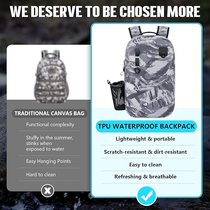 THKFISH IPX8 Waterproof Fishing Backpack with Rod Holder, Lightweight Fishing Sling Bag, Move Freely Fish Gifts for Men