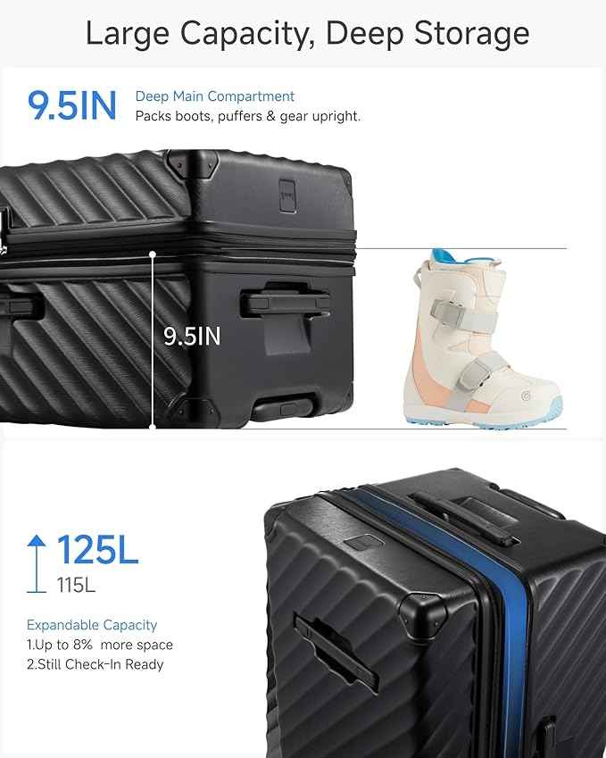 LUGGEX Trunk Luggage,KVT Expandable PC Hard Shell Large Checked 30 Inch Suitcase with Shock - Absorbing Wheels & TSA Lock(EX-Pro,Black,30 inch,115L - 125L)