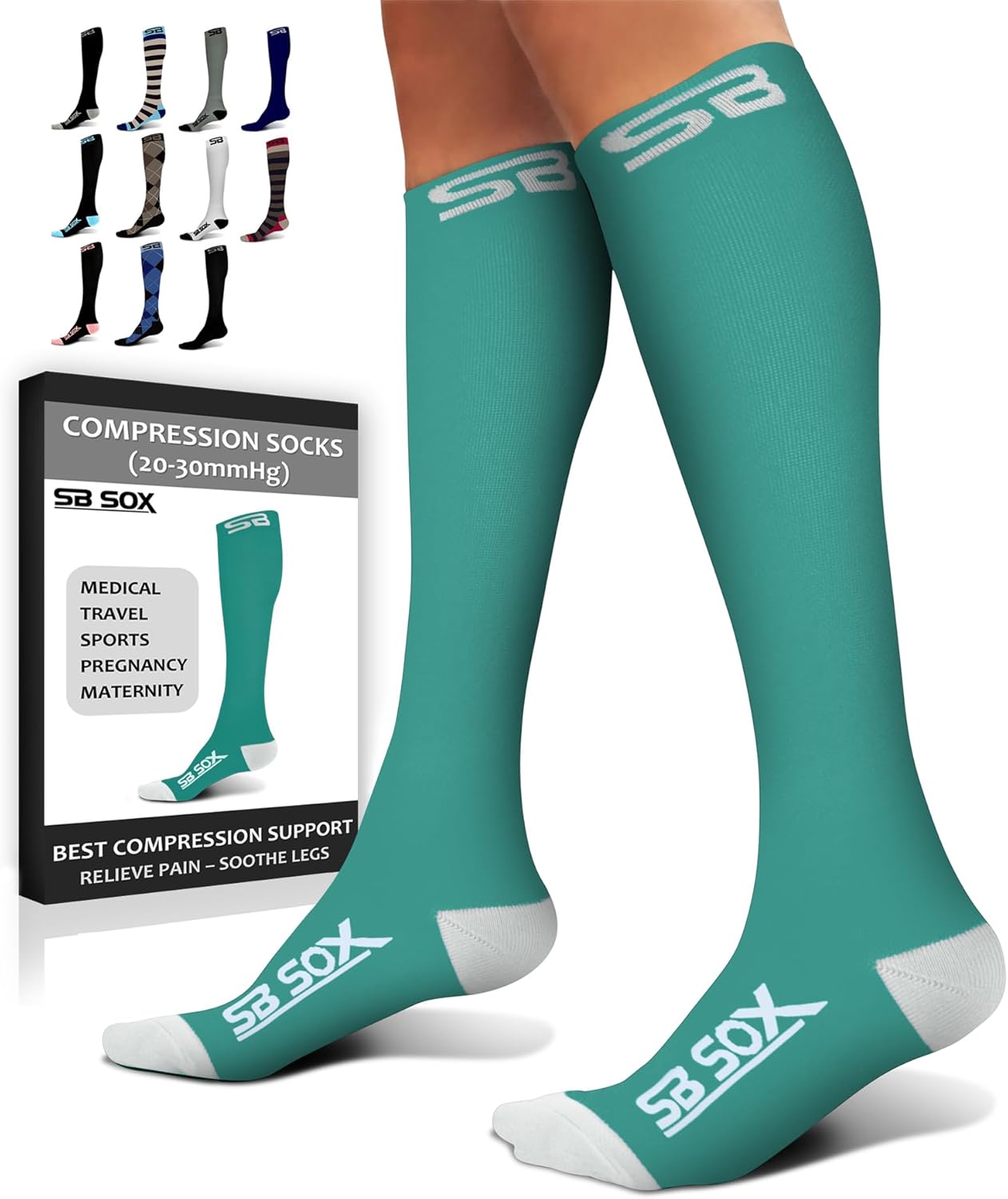 SB SOX Compression Socks for Men & Women (20-30 mmHg) - Best Support Stockings for Travel, Medical, and Sports - Perfect for Everyday Wear