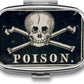 Metal 2 Compartment Pill Organizer Travel Friendly Portable Compact Pill Box Cute Pill Case to Hold Vitamins,Fish Oil,Supplements,Meds,Tablet for Purse,Pocket. (A Skeleton with a Black Background)