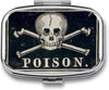 Metal 2 Compartment Pill Organizer Travel Friendly Portable Compact Pill Box Cute Pill Case to Hold Vitamins,Fish Oil,Supplements,Meds,Tablet for Purse,Pocket. (A Skeleton with a Black Background)