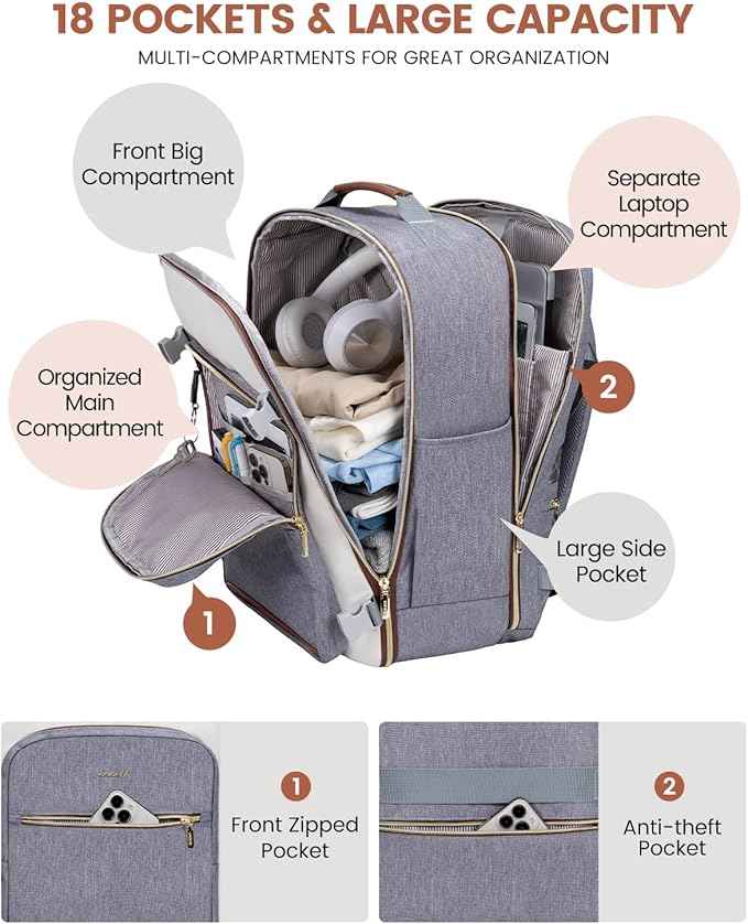 LOVEVOOK 40L Travel Backpack for Women & Men, Airline Approved Carry On Luggage with 3 Packing Cubes, TSA Overnight Bags, Waterproof Personal Item Bag, Weekender Essentials Backpacks fits 17" Laptop