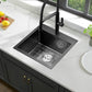 18-Inch Black Bar Sink Drop-In, SINKVINE PVD Nano Stainless Steel Kitchen Sink for Laundry, Outdoor, RV, Top Mount Deep Single Bowl Sink w/Drain Strainer, Bottom Grid, Roll-up Drying Unit, Dark Gray