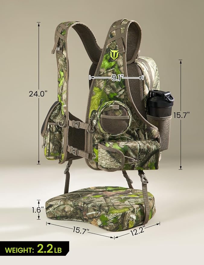 TIDEWE Vest with Seat, Lightweight Vest with Multi-Compartment Storage, Portable Backpack with 11 Adjustable Straps